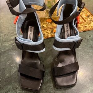 Steve Madden Black and Light Blue Women's Sandals
